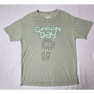 American Eagle Green Day Band Tee XS/S Sage Green Acid Wash Flower Pot Graphic